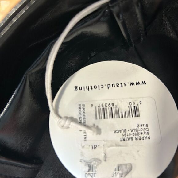 Revolve STAUD Paper Faux Leather Black Button Front Mini Skirt Size 2 - Picture 7 of 9